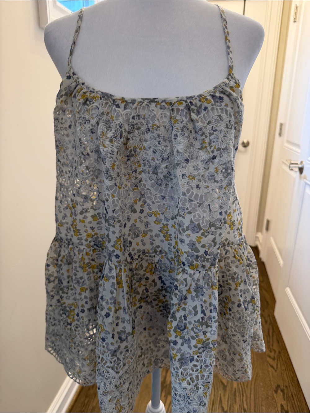 Free People Floral Lace-Trim Spaghetti Strap Camisole - Gray, Yellow, Blue